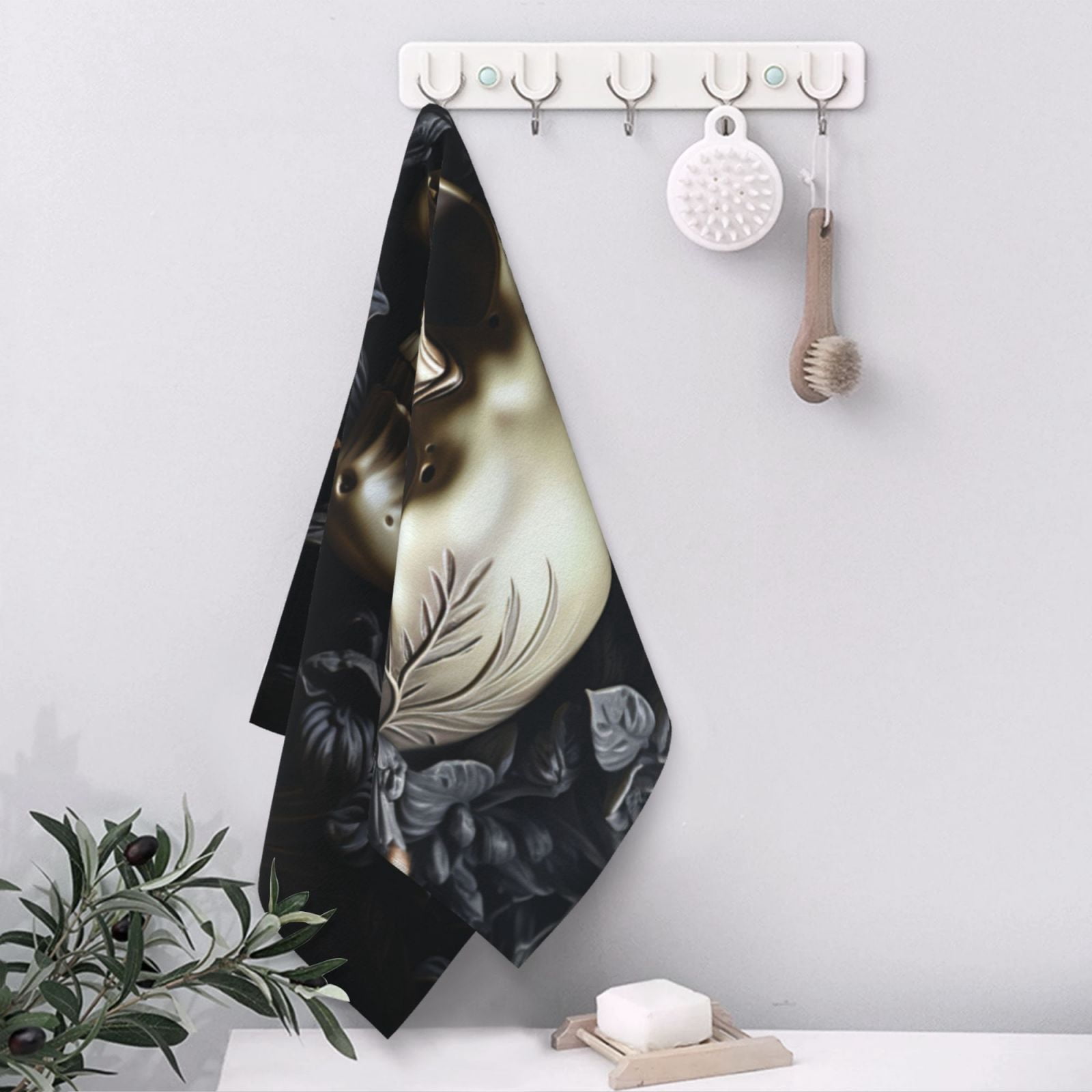 Death Skull Gothic Art Black 27.5" x 16" Ultra Soft Hand Towel, Face Wash Cloth for Bathroom, Gym, Travel, Pool
