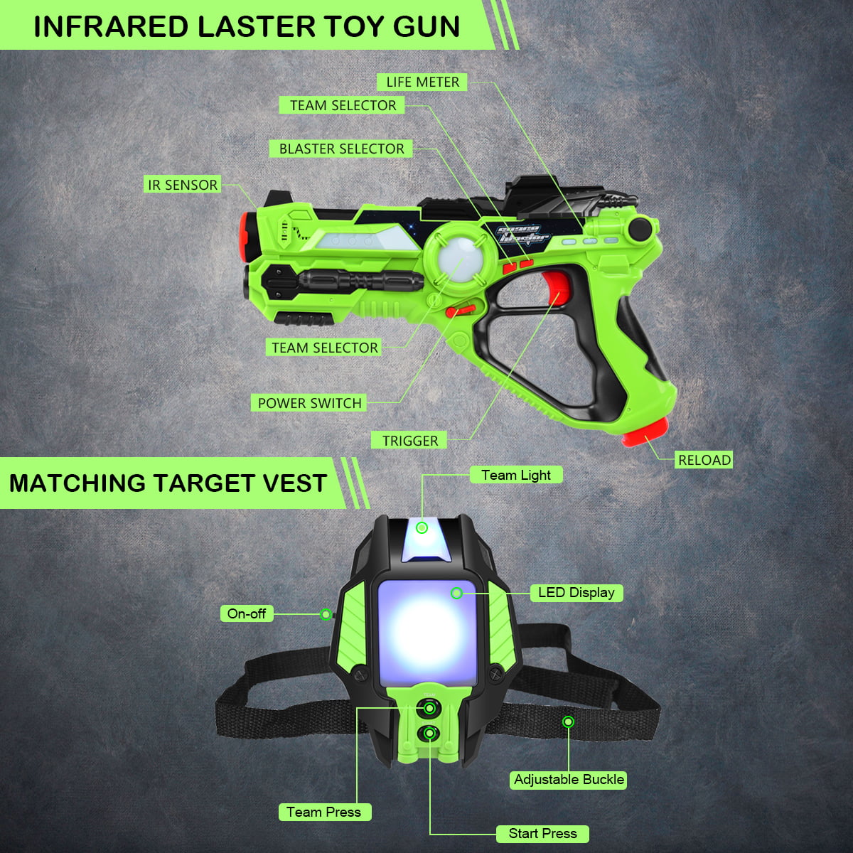 TINOTEEN Laser Tag Guns Set with Vests Guns Set of 4 Players 