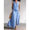 thumbnail image 4 of Summer Skirt Sets Women 2 Piece Outfits Sleeveless Top Elastic Waist Maxi Dress Sets with Pockets Blue XL, 4 of 7