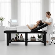 Holaki Massage Table with Backrest, Folding Treatment Table for Physical Therapy Spa Facial Bed, PU Leather Massage Bed with Metal Frame. 660lbs, Black