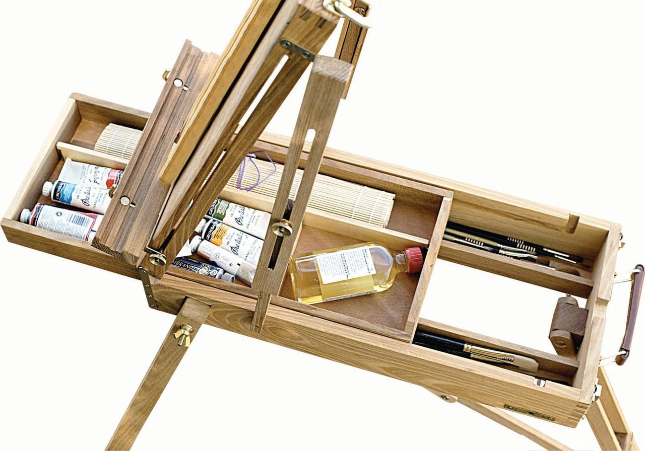 Creative Mark Cezanne Half Box French Travel Easel - All Wood, Oiled Elm, Lightweight 11.25 lbs, Watercolor, Drawing, Plein Air Use, Comfortable Handle, Adjustable Strap