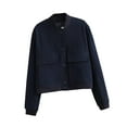 thumbnail image 4 of Chaqueta de primavera para mujer con bolsillos, estilo casual. Azul oscuro, 4 of 9