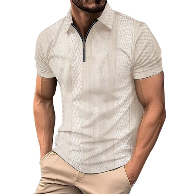 YDLCAFD Chemise Homme à Fermeture Éclair Col Rabattu Couleur Unie Manches Courtes Chemise de Sport