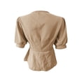 thumbnail image 4 of Mifsaly Womens Peplum Tops V Neck Puff Sleeve Button Down Shirts Ruffle Hem Fitted Waist Summer Casual Elegant Tunic Top Khaki,M, 4 of 7