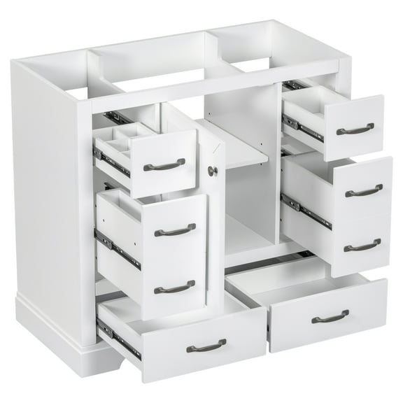 CoSoTower 36" Bathroom Vanity Without Sink, Cabinet Base Only, Six Drawers, Multi-functional Drawer Divider, Adjustable Shelf, White