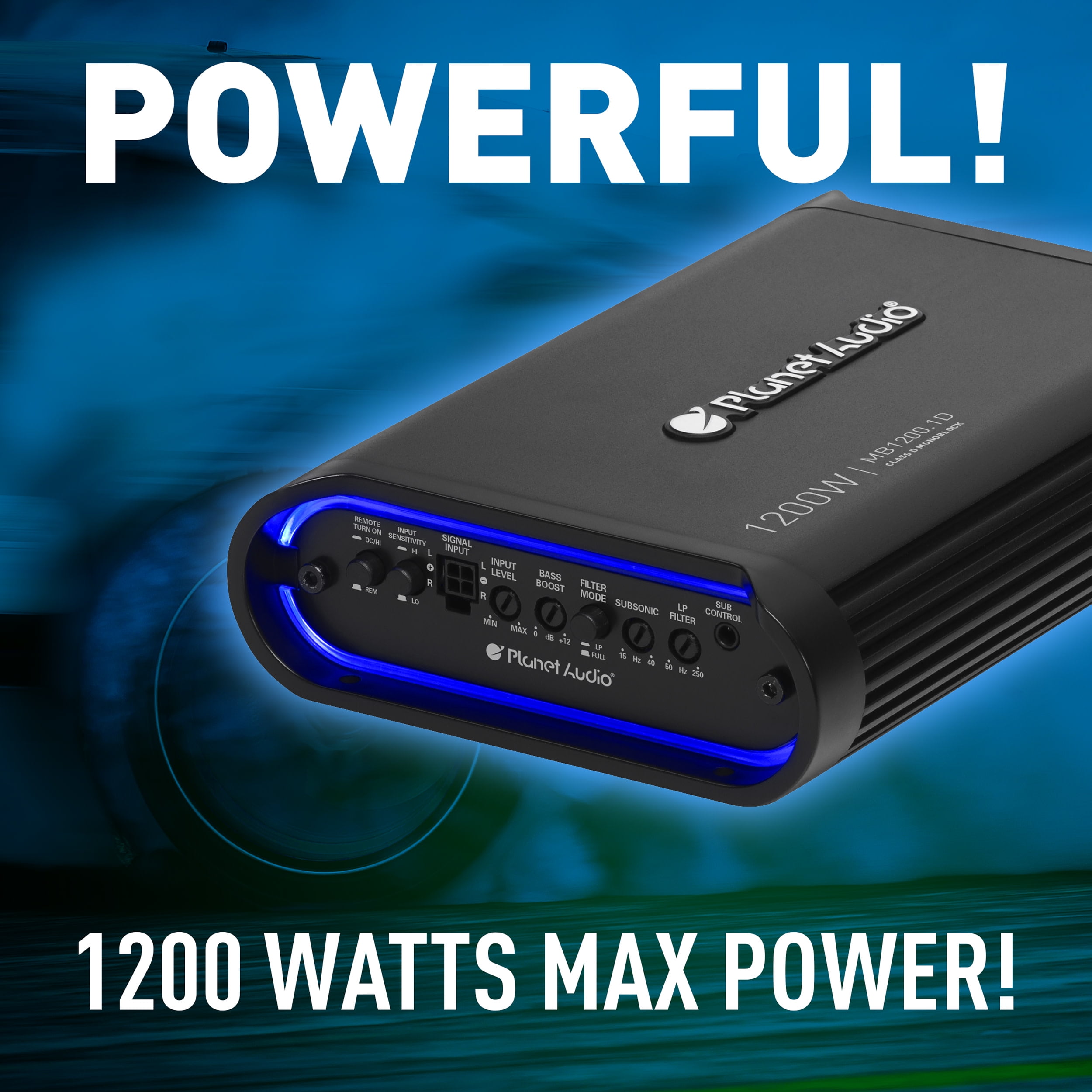 Planet Audio MB1200.1D 1200 Watt Class D Car Amplifier, 1 Ohm Stable, Mosfet