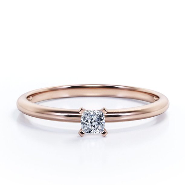 JeenMata Anillo Solitario para Mano Derecha con Moissanita de Corte Cojín de 1 Quilate y 4 Puntas con Certificación Chapado en Oro Rosa de 18 K sobre Plata
