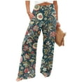 thumbnail image 2 of Dwralegc Linen Pants Women Casual High Waisted Palazzo Pants Dressy Wide-Leg Cotton Linen Trouser Plus Size Loose Floral Print Pants with Pocket Dark Green L, 2 of 5