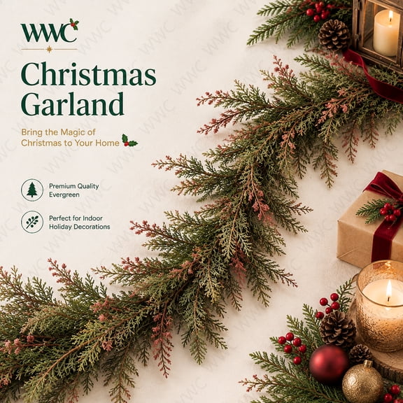 WWC Christmas Garland, 71" Astilbe Fern Artificial Garland Rattan, Flexible Greenery Christmas Decorations for Holiday Party Mantel Staircase