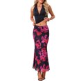 thumbnail image 2 of INSPIRE CHIC Summer Maxi Skirt for Women High Waist Floral Mesh Boho Bodycon Fishtail Long Skirts M Black Red, 2 of 6