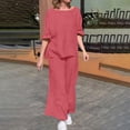 thumbnail image 2 of UAMVSH Cotton Linen Two Piece Sets for Women Casual Beach Vacation Flowy Tops and Palazzo Pants Lightweight Short Sleeve Lounge Outfits(5X-LargePink), 2 of 6