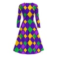 thumbnail image 4 of Jjayotai 2025 Mardi Gras Midi Dress for Women, Blue Glitter Print Outfits, Oversized Carnival Mardi Gras Rhombus Dresses, Long Sleeve V Neck Costumes Multicolor XXL, 4 of 4