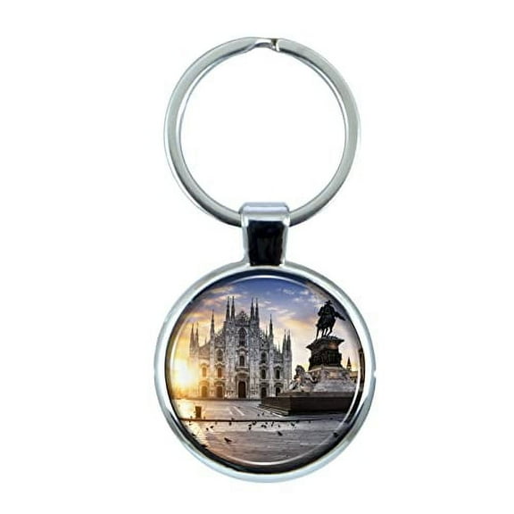 Milan Italy Keychain with Epoxy Dome and Metal Keyring