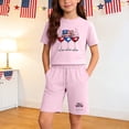thumbnail image 2 of Summer 2 Piece Set For Kids Crew Neck Short Sleeve Tees Elastic Waist Shorts July 4th Print Casual Comfy Comfy (13 Years, Pink), 2 of 9