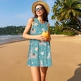 thumbnail image 3 of Balery Teal Mama Llama Vestidos de verano para mujer con estampado: vestido holgado sin mangas, vestido playero informal y cómodo para días calurosos., 3 of 7