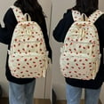 thumbnail image 2 of Bow Backpack for Women 3Pcs Set Kawaii Coquette Nylon Backpack Cute College Laptop Rucksack Fashion Travel Daypack 2025 New (Beige Strawberry), 2 of 13