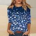 thumbnail image 2 of Petite Tops for Women Fashion Short Sleeve Round Neck Printed Outfits Womens Golf Shirt,Blue,S, 2 of 5