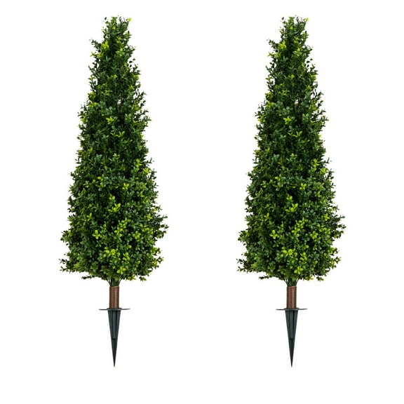 Nearly Natural 4ft. UV Resistant Artificial Boxwood Plant with Integrated Ground Stake (Indoor/Outdoor) - Set of 2