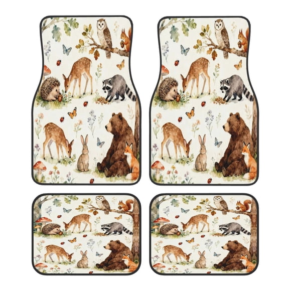 KAKALAD Woodland Animals 04 Car Floor Mats 4PC Set Carpet Protection, Universal Fit for Car SUV VA & Truck, Vehicle Front & Rear