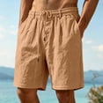 thumbnail image 2 of Mens Bermuda Linen Shorts Knee Length Elastic Waist Drawstring Shorts Casual Wide Leg Summer Shorts with Pockets Earthy Yellow M, 2 of 9
