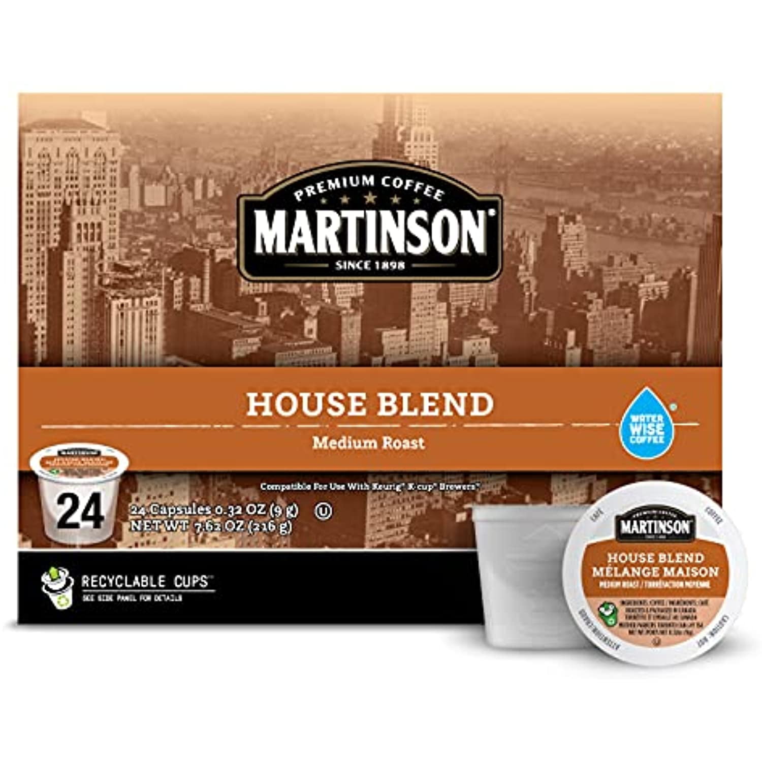 Martinson House Blend, Medium Roast Coffee, Keurig K-Cup Brewer Compatible Pods, 24 Count