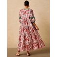thumbnail image 2 of Multicolor Floral Print V-Neck Tie Front Maxi Dress With Puffed Sleeves And Tassels, 2 of 7