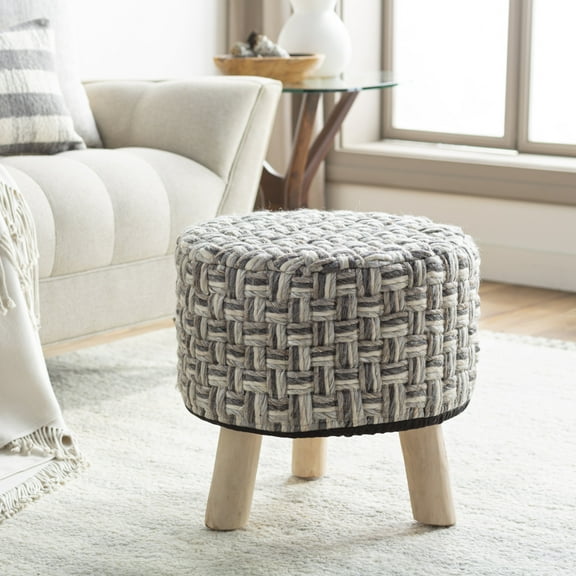 Mark&Day Pouf Ottoman, Oberalm Light Gray Round Pouf Foot Rest Furniture Piece for Living Room, Bedroom and Boho Home Decor (17"x18"x18")