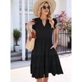 thumbnail image 6 of Women'S Summer Dress V Neck Short Sleeve Midi Sundress Flowy Tiered Beach Dresses with Pockets, 6 of 9