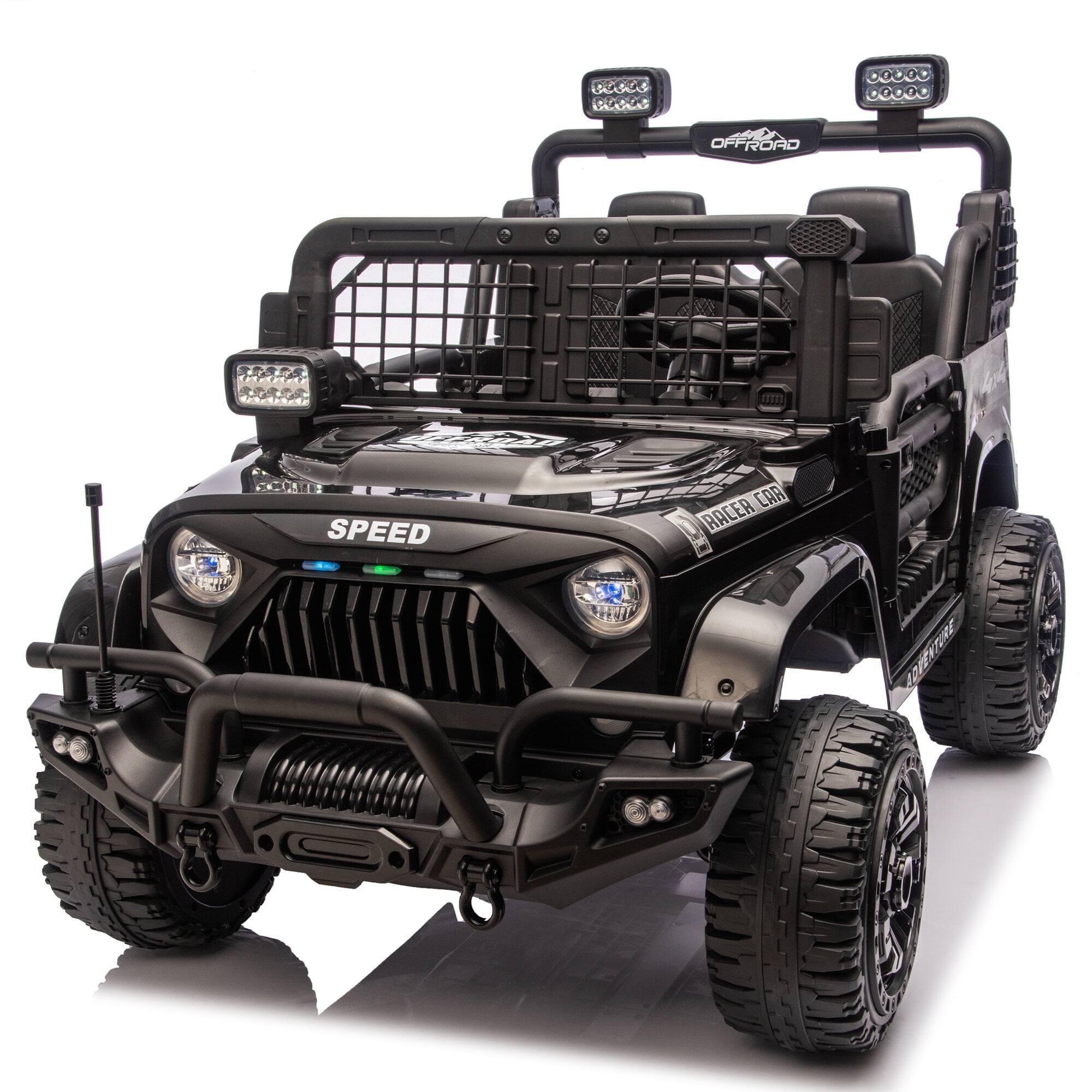 Bikes 24V Two-seater Ride On Electric Truck Car W/Parents Control,2wd,Four-wheel Suspension, 8.66in Ground Clearance, LED & Searchlights, Bluetooth, Music, Provide 3.11-4.97MPH Speed For Ki