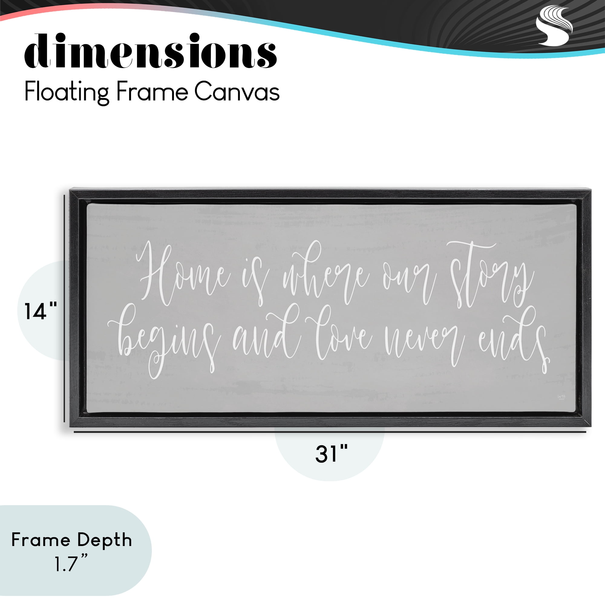 Stupell Industries Love Never Ends Sentiment Black Framed Floater Canvas Wall Art, design by Lux + Me Designs
