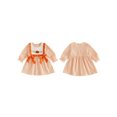 thumbnail image 2 of RUINIXCW Toddler Bbay Girl Halloween Dress Outfit Infant Baby Girls Fall Gingham Plaid Dress Pumpkin Ghost Embroidery Puff Long Sleeve Bow Decror A Line Dress, 2 of 9