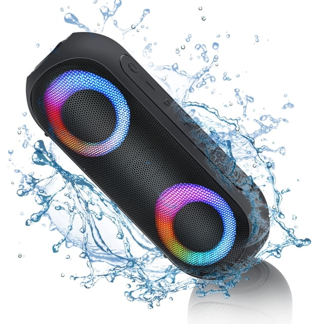 Altavoces Bluetooth con luz, Bluetooth inalámbrico portátil de 30 W (rango de 100 pies), sonido estéreo fuerte, altavoces de ducha impermeables IPX7, luces rítmicas multicolores RGB, tiempo de reprodu