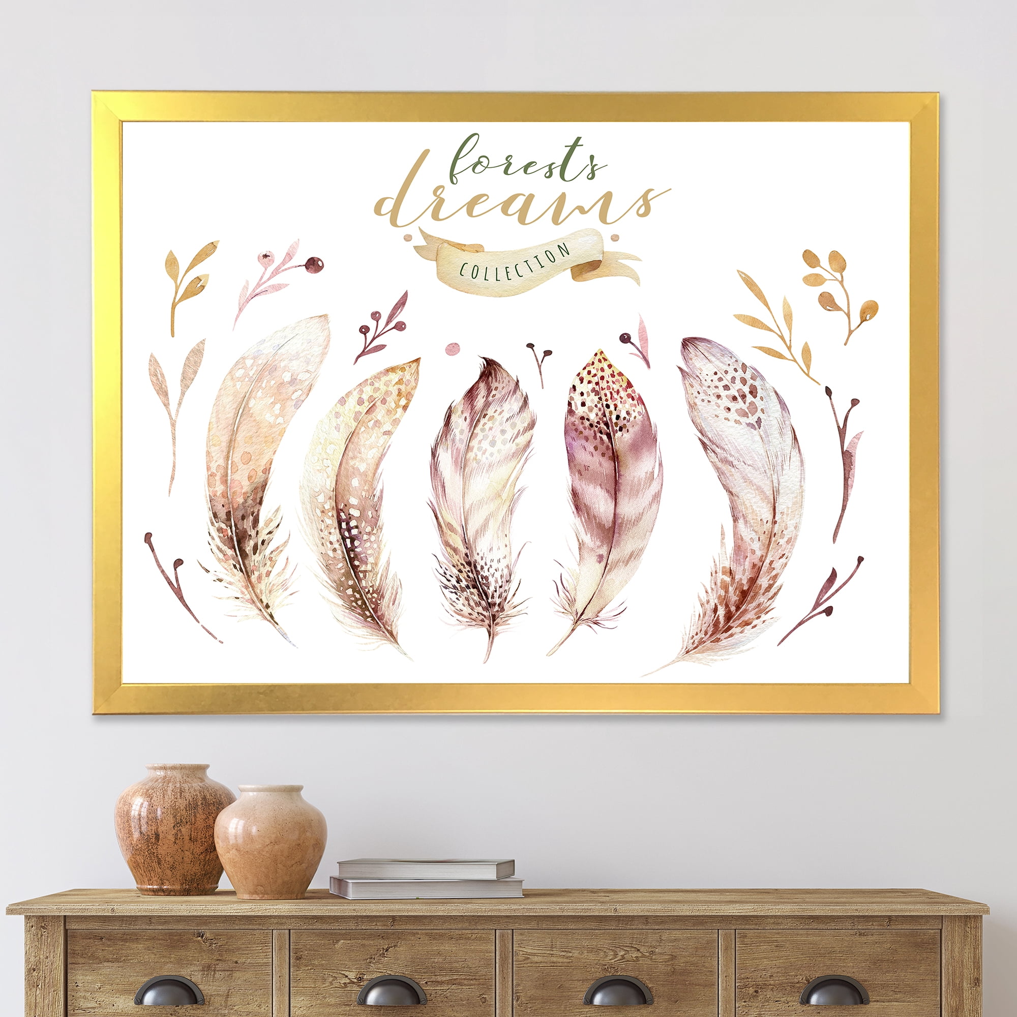 Designart 'Vital Feathers In Ethnic Boho Style' Bohemian & Eclectic Framed Art Print