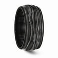 thumbnail image 5 of Solid Black Titanium Men's Grooved Wave Wedding Band Ring Size 10, 5 of 8