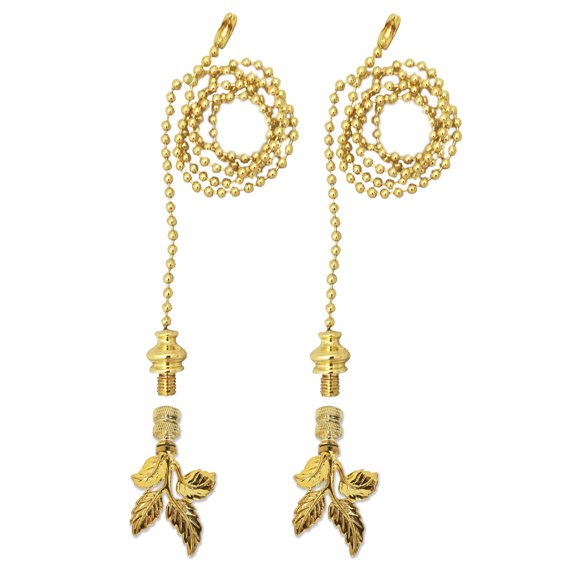 Royal Designs Fan Pull Chain with Elegant Leaves Finial – Polished Brass – Set of 2