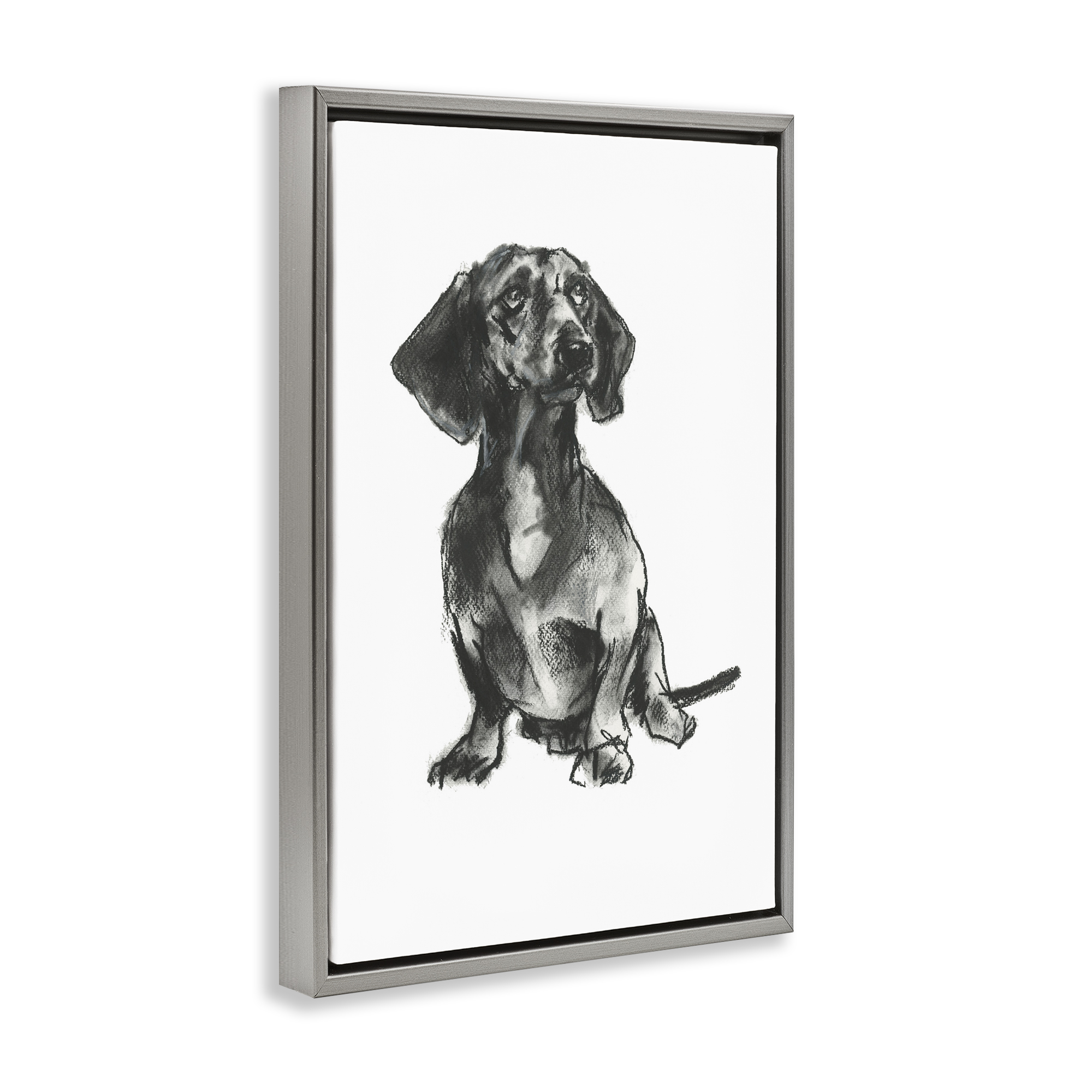 Stupell Industries Dachshund Sitting Drawing Animals & Insects Drawing Gray Floater Framed Canvas Art Print Wall Art, 21 x 31