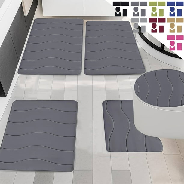 Juego de 5 Alfombrillas de Baño de Espuma | Alfombras de Baño Ultrasuaves y Antideslizantes | Lavables a Máquina, de Secado Rápido, Absorbentes de Agua | 40,6 X 60,9 Cm, 40,6 X 50,8 Cm, 38,1 X 43,2 C