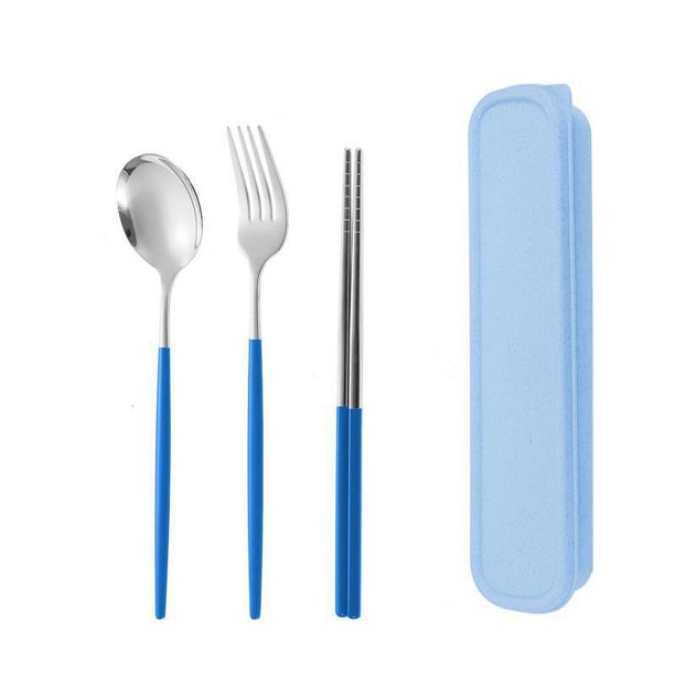 (Azul) Cuchara Tenedor Palillos 3 Piezas Cubiertos para Acampar Cubiertos para Exteriores de Acero Inoxidable 18/10 Ideal para Acampar, Picnics, Festivales y Viajes oso de fresa Electrónica