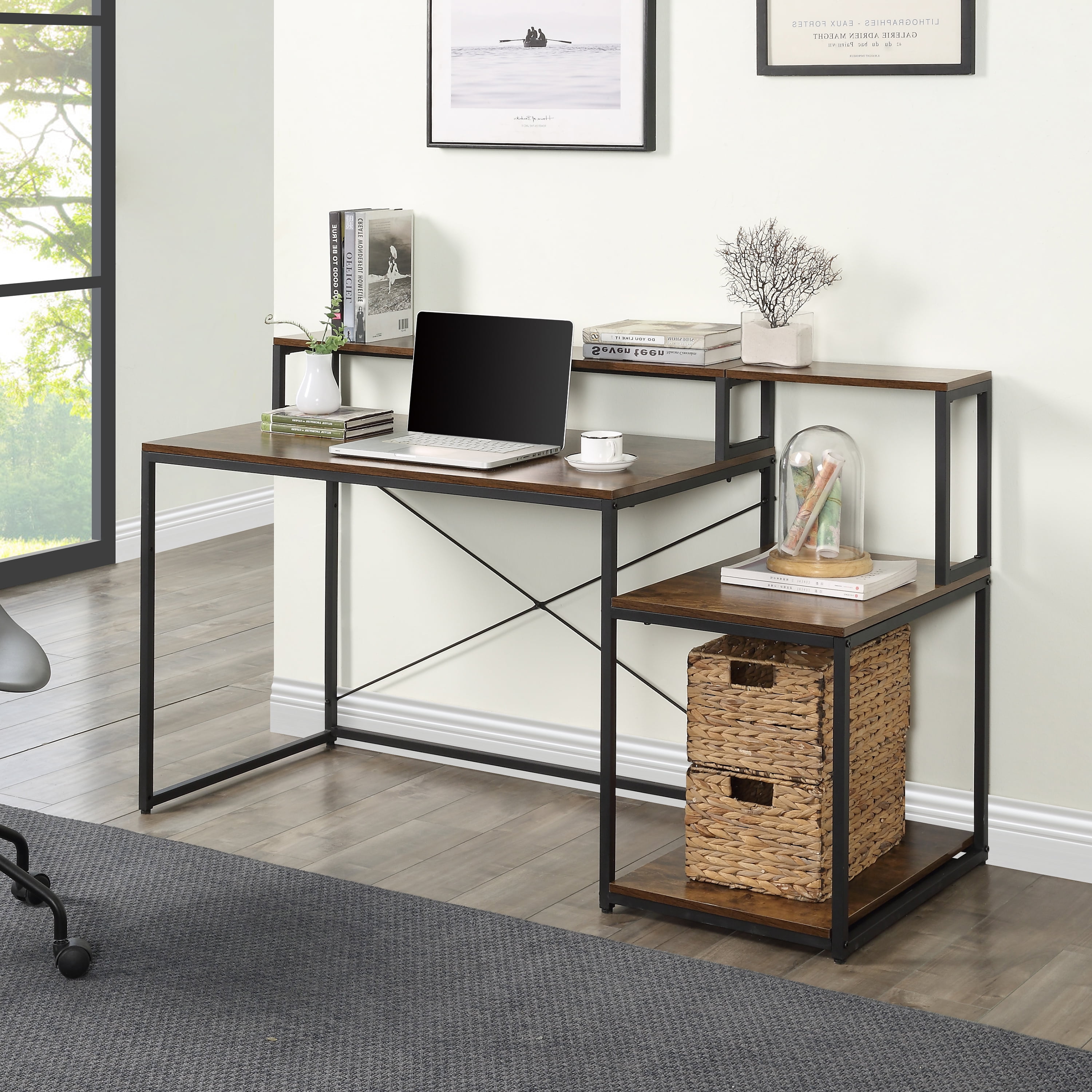 Details about   Computer Desk Workstation with Shelves Study Writing Home Office PC Laptop Table 