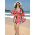 thumbnail image 4 of LA LEELA Women's Beachwear Summer Swim Beach Dress Cover ups for Swimwear Women Short Fall Swimsuit Coverups Tops L-XL Stripes, Pink, 4 of 4