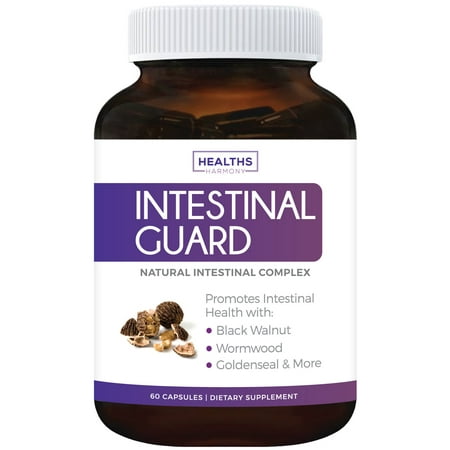 Intestinal Guard (NON-GMO) Intestinal Support for Humans - Wormwood & Black Walnut- 100% Money Back Guarantee - 60 (Best Worm Medicine For Humans)