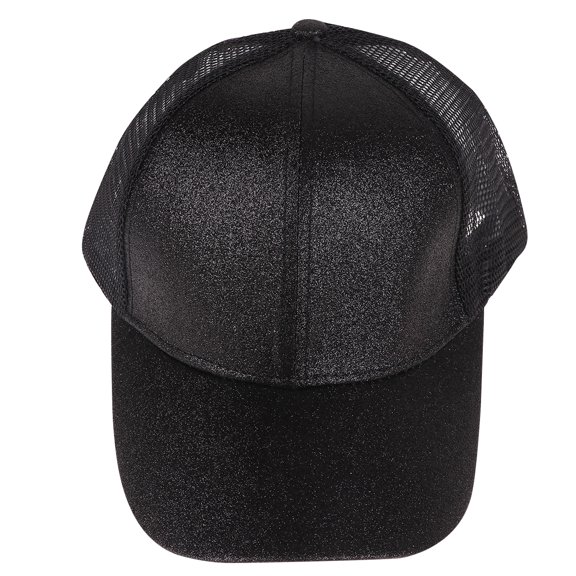 Eease Glitter Baseball Cap Ponytail Trucker Adjustable Athletic Trucker Hat Mesh Baseball Cap Hat Mesh Cap for Womens ( Black )