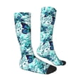 thumbnail image 3 of Picia Women Crew Soft Moisture-wicking Socks Blue Floral with Butterflies Pattern Design Cotton Socks, One Size fit All, 3 of 9