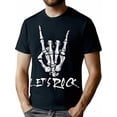 thumbnail image 1 of Let's Rock" T-Shirt Graphique Main Squelette - 100 % Coton, 220g, T-Shirt Noir Décontracté avec Impression Numérique Lavable en Machine, Manches Courtes, Col Rond pour Toutes les Saisons, 1 of 7