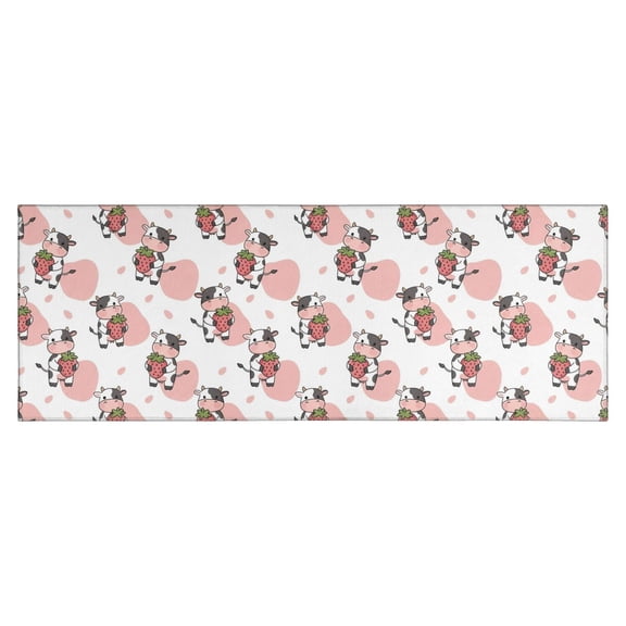 White Cow Strawberry Pattern Kitchen Rug Mat,Kitchen Runner Rugs Non Skid Washable,Decorative Kitchen Floor Mats for Kitchen,Sink,Laundry,17"X47"