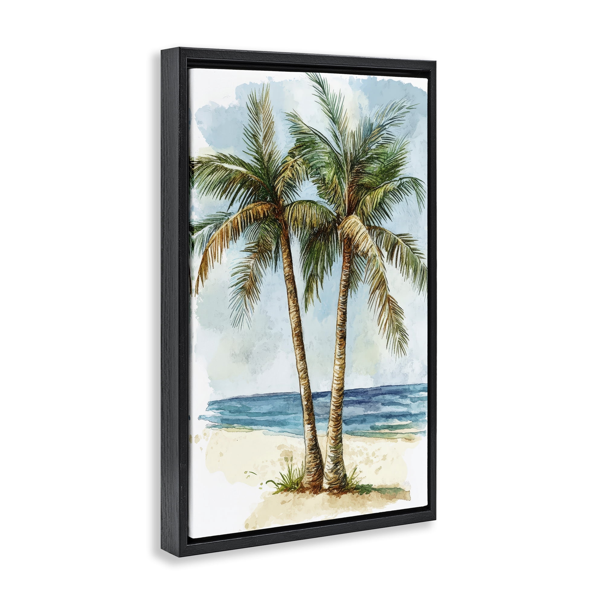 Stupell Industries Illustrated Palm Tree Duo Black Framed Floater Canvas Wall Art, design by Petal Prints Design