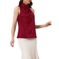 thumbnail image 4 of INSPIRE CHIC Women's Halter Neck Satin Tops Elegant Sleeveless Summer Top S Burgundy, 4 of 5