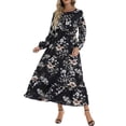 thumbnail image 3 of KelaJuan Women Spring Casual Long Dress Floral Print Crew Neck Long Sleeve A-line Dress Fashion High Waist Holiday Dress, 3 of 6