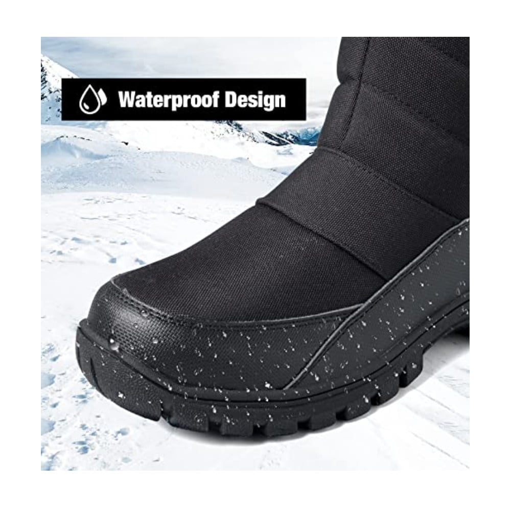 Men's Hiking Snow Boots Black Mid-Calf Insulated Boot Faux-Fur Lined 10M