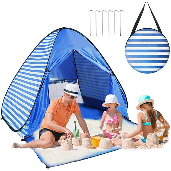 GRM Pop Up Beach Tent 2-3 Person Sun Shelter Lightweight Family Beach Shade UPF 50+ Anti UV